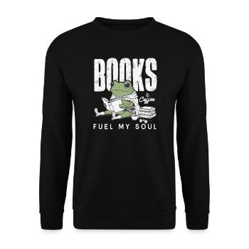 Bücherfrosch & Kaffee Bücherwurm Leseratte Buch - Unisex Pullover - Schwarz - Vorne - Alina (178cm) & Michal (187cm)