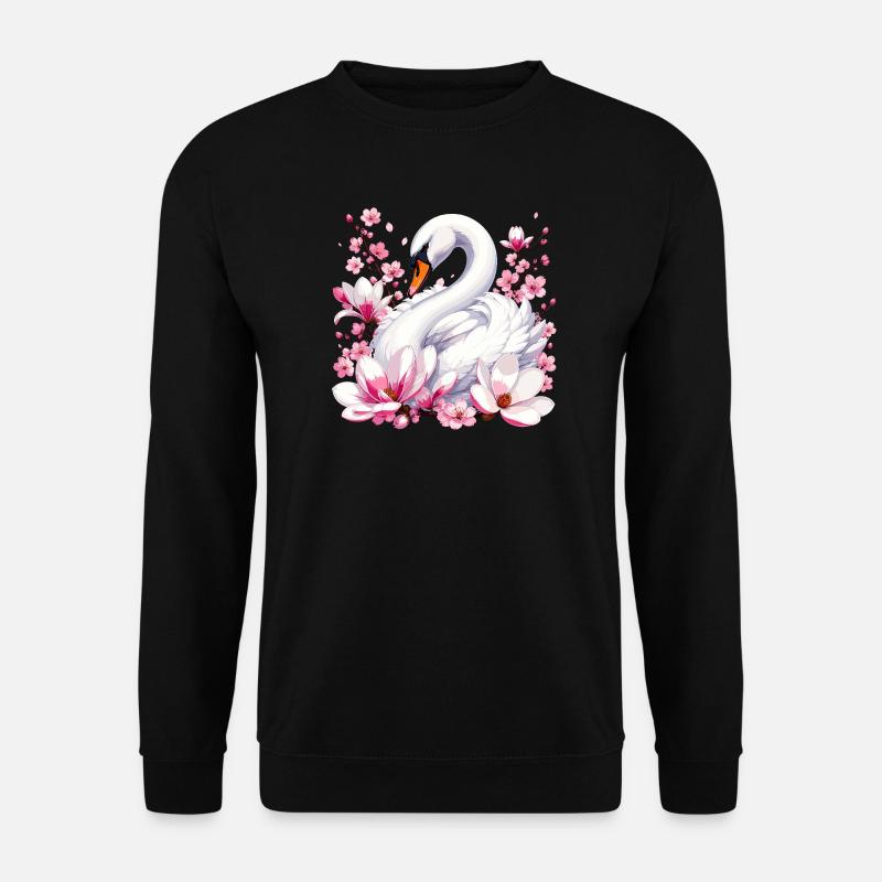 Weißer Schwan mit Kirschblüten - Unisex Pullover - Schwarz