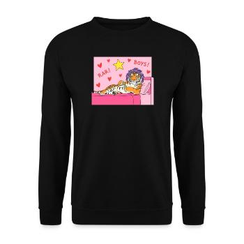 Pink Tiger Lounge mit Herzen und Haarlockenwicklern - Unisex Pullover - Schwarz - Vorne - Alina (178cm) & Michal (187cm)
