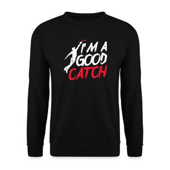 Ich bin ein guter Fang Handgeschriebenes Logo T-Shirt - Unisex Pullover - Schwarz - Vorne - Alina (178cm) & Michal (187cm)