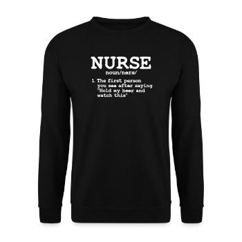Infirmière Tiens ma bière Typographie Tee - Sweat-shirt Unisexe - noir - Devant - Alina (178cm) & Michal (187cm)