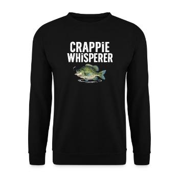 Crappie Flüsterer Fischmotiv - Unisex Pullover - Schwarz - Vorne - Alina (178cm) & Michal (187cm)