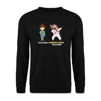 Kindergarten Teacher Dabbing Einhorn - Unisex Pullover - Schwarz - Vorne - Alina (178cm) & Michal (187cm)