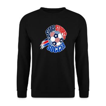 USA Soccer Fan 2026, Stars and Stripes Soccer Ball - Unisex Pullover - Schwarz - Vorne - Alina (178cm) & Michal (187cm)
