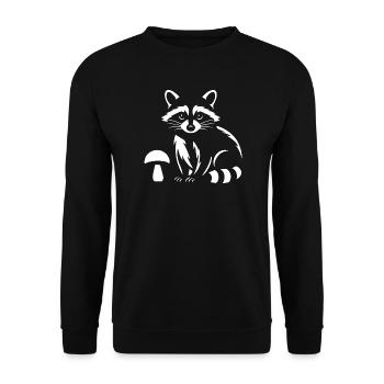 Süßer Waschbär mit Pilz Waldtier - Unisex Pullover - Schwarz - Vorne - Alina (178cm) & Michal (187cm)