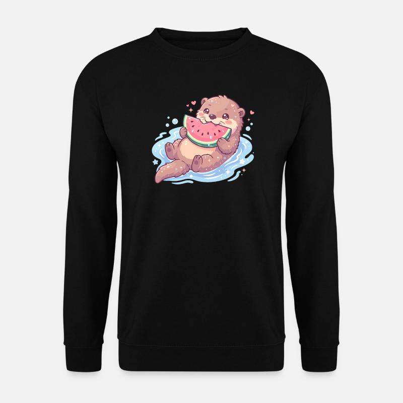 Kawaii-Otter isst Wassermelone - Unisex Pullover - Schwarz