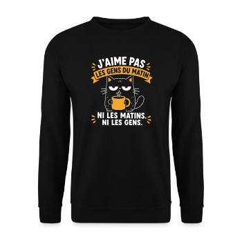 Chat blasé au café des matins - Sweat-shirt Unisexe - noir - Devant - Alina (178cm) & Michal (187cm)