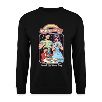 Powered By Booster Packs Level Up Your Day Trading - Unisex Sweatshirt - black - Front - Alina (178cm) & Michal (187cm)