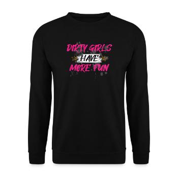 Dirty girls have more fun Schlammlauf Mud Run - Unisex Pullover - Schwarz - Vorne - Alina (178cm) & Michal (187cm)