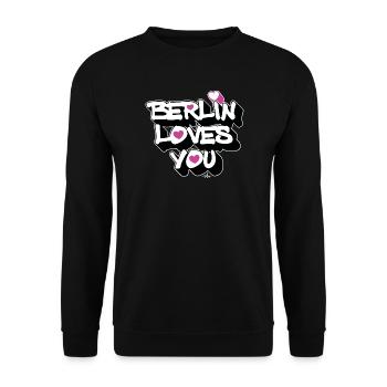 Berlin Loves You Heart 3D - Unisex Pullover - Schwarz - Vorne - Alina (178cm) & Michal (187cm)