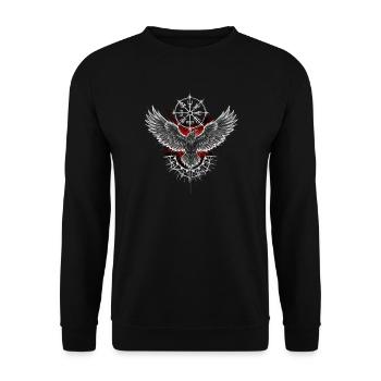 Odins Rabe im Blutmond - Nordische Mythologie Wiki - Unisex Pullover - Schwarz - Vorne - Alina (178cm) & Michal (187cm)