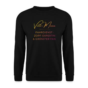Volti-Mama: Lustiger Voltigier Spruch für Mütter - Unisex Pullover - Schwarz - Vorne - Alina (178cm) & Michal (187cm)