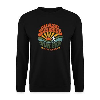 Ultralauf – Jage Sonnenschein, Lauf weit - Unisex Pullover - Schwarz - Vorne - Alina (178cm) & Michal (187cm)