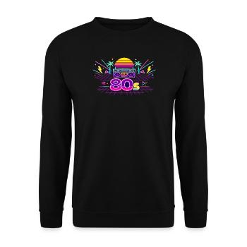 Neon 80er Boombox Sonnenuntergang - Unisex Pullover - Schwarz - Vorne - Alina (178cm) & Michal (187cm)