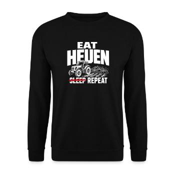 Traktor im Feld – Essen Schlafen Heuen Wiederholen - Unisex Pullover - Schwarz - Vorne - Alina (178cm) & Michal (187cm)