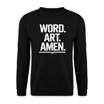 Wortkunst Amen-Typografie - Unisex Pullover - Schwarz - Vorne - Alina (178cm) & Michal (187cm)