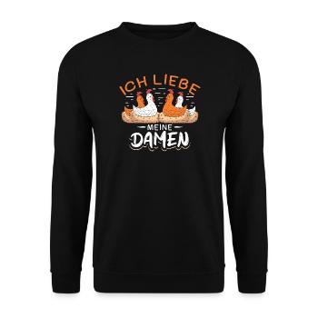 Hühnerflüsterer Huhn Hühnerhalter Hühner - Unisex Pullover - Schwarz - Vorne - Alina (178cm) & Michal (187cm)