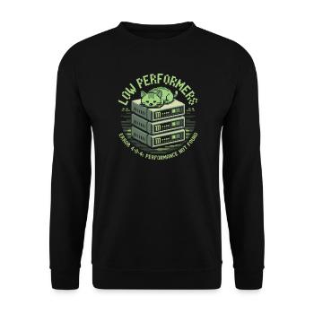 Low Performers Katze Server Pixel Art - Unisex Pullover - Schwarz - Vorne - Alina (178cm) & Michal (187cm)