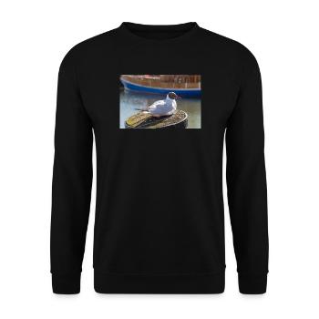 Möwe im Büsumer Hafen Deutschland Poster - Unisex Pullover - Schwarz - Vorne - Alina (178cm) & Michal (187cm)