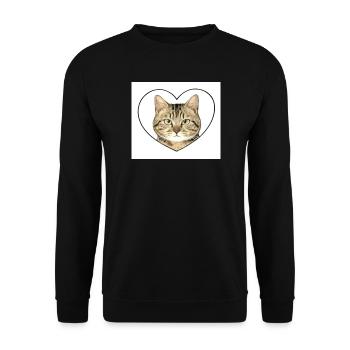 Katzenherz: Katzenporträt - Unisex Pullover - Schwarz - Vorne - Alina (178cm) & Michal (187cm)