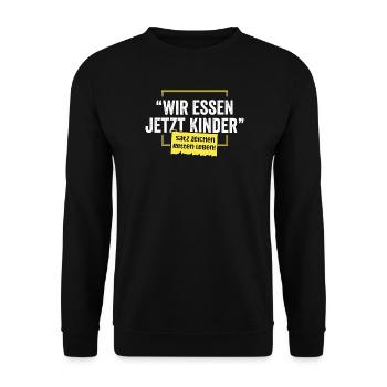 Wir essen jetzt Kinder – Satzzeichen retten Leben  - Unisex Pullover - Schwarz - Vorne - Alina (178cm) & Michal (187cm)