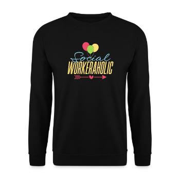 Social Worker Quote Workeraholic Social Work - Unisex Pullover - Schwarz - Vorne - Alina (178cm) & Michal (187cm)