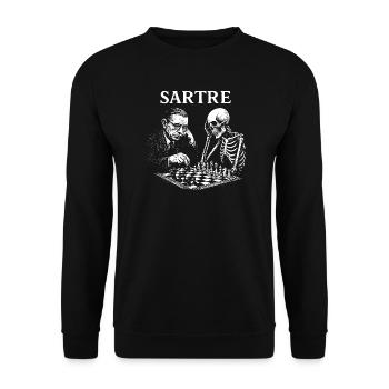 Sartre jouant aux échecs avec un squelette - Sweat-shirt Unisexe - noir - Devant - Alina (178cm) & Michal (187cm)