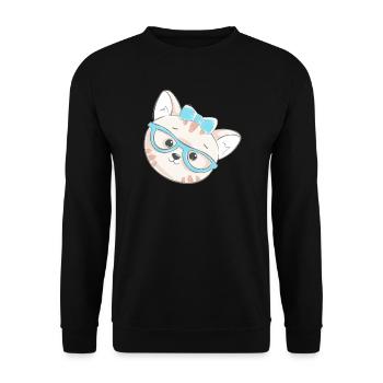 Cute nerd kitten with glasses & bow - Unisex Sweatshirt - black - Front - Alina (178cm) & Michal (187cm)