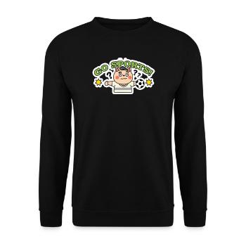 Witziger Fußball-Katzenaufkleber | Fußball-Fan-Tierkunst - Unisex Pullover - Schwarz - Vorne - Alina (178cm) & Michal (187cm)