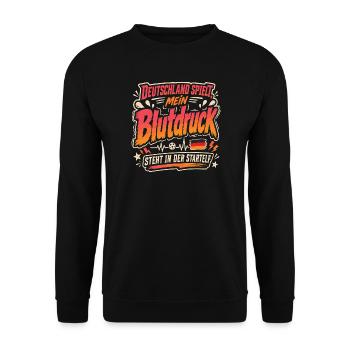 Mein Blutdruck steht in der Startelf - Unisex Pullover - Schwarz - Vorne - Alina (178cm) & Michal (187cm)