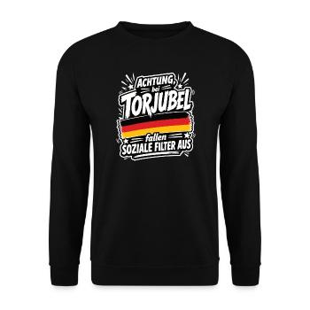 Achtung, bei Torjubel fallen soziale Filter aus - Unisex Pullover - Schwarz - Vorne - Alina (178cm) & Michal (187cm)