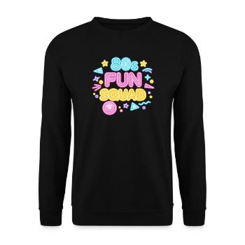 80er Fun Squad Neon Glow - Unisex Pullover - Schwarz - Vorne - Alina (178cm) & Michal (187cm)