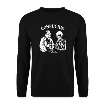 Konfuzius Skelettkartendeck - Unisex Pullover - Schwarz - Vorne - Alina (178cm) & Michal (187cm)