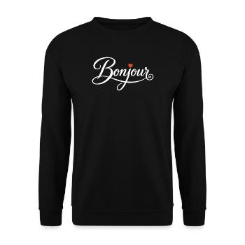 Bonjour with Love Heart in French France - Unisex Pullover - Schwarz - Vorne - Alina (178cm) & Michal (187cm)