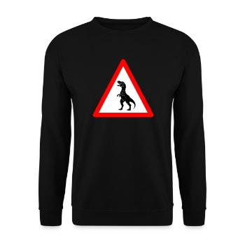 Hüte dich vor Tyrannosaurus Rex voraus - Unisex Pullover - Schwarz - Vorne - Alina (178cm) & Michal (187cm)