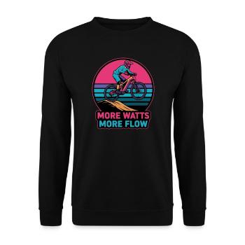 Retro E-MTB Sonnenuntergang Mehr Watt Mehr Durchfluss - Unisex Pullover - Schwarz - Vorne - Alina (178cm) & Michal (187cm)