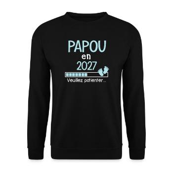 Papou en 2027 Futur Grand-Père Fier et Heureux - Sweat-shirt Unisexe - noir - Devant - Alina (178cm) & Michal (187cm)