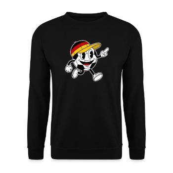 Fußball Fan Retro Comic Maskottchen - Unisex Pullover - Schwarz - Vorne - Alina (178cm) & Michal (187cm)