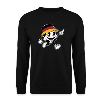 Deutschland Fußball Fan Retro Comic Maskottchen - Unisex Pullover - Schwarz - Vorne - Alina (178cm) & Michal (187cm)