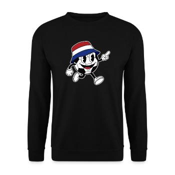 Netherlands Football Fan Retro Comic Mascot - Unisex Sweatshirt - black - Front - Alina (178cm) & Michal (187cm)