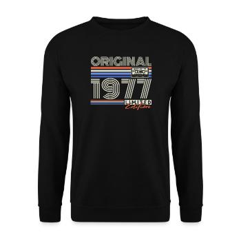 1977 Cadeau d’anniversaire rétro vintage Born - Sweat-shirt Unisexe - noir - Devant - Alina (178cm) & Michal (187cm)