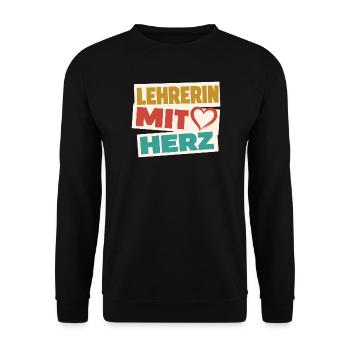 Lehrerin mit Herz!  - Unisex Pullover - Schwarz - Vorne - Alina (178cm) & Michal (187cm)
