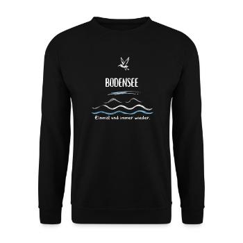 Bodensee Wellen und Möwe schwäbisches Meer - Unisex Pullover - Schwarz - Vorne - Alina (178cm) & Michal (187cm)