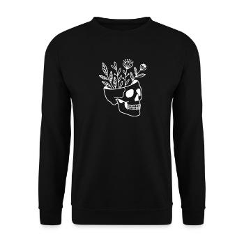 Schädel Totenkopf Pflanzentopf Botanik Sukkulente  - Unisex Pullover - Schwarz - Vorne - Alina (178cm) & Michal (187cm)