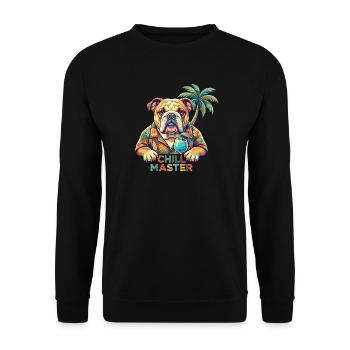 Englische Bulldogge Chill Master Urlaub Hawaii dog - Unisex Pullover - Schwarz - Vorne - Alina (178cm) & Michal (187cm)