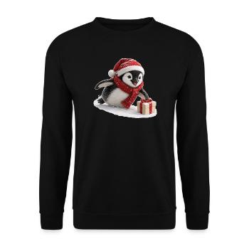 Weihnachts Pinguin - Unisex Pullover - Schwarz - Vorne - Alina (178cm) & Michal (187cm)