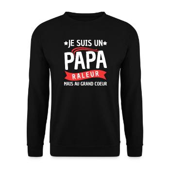 Papa Râleur Mais Au Grand Cœur Cadeau Fête - Sweat-shirt Unisexe - noir - Devant - Alina (178cm) & Michal (187cm)