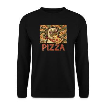 Pizza Mops Hund Lustig Pizza Fan PIZZA Motiv - Unisex Pullover - Schwarz - Vorne - Alina (178cm) & Michal (187cm)