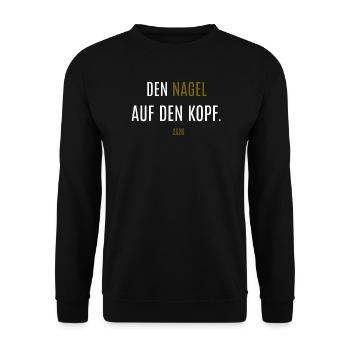 Den NAGEL auf den Kopf –Fussball Weltmeisterschaft - Unisex Pullover - Schwarz - Vorne - Alina (178cm) & Michal (187cm)