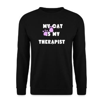 Meine Katze ist meine Therapeutin - Unisex Pullover - Schwarz - Vorne - Alina (178cm) & Michal (187cm)